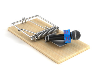 mousetrap and microphone on white background. Isolated 3D image