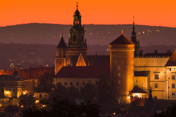 Cracow Wawel Castle at the sunset