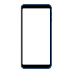 Frameless сellphone blue mockup with blank screen - front view. Vector illustration
