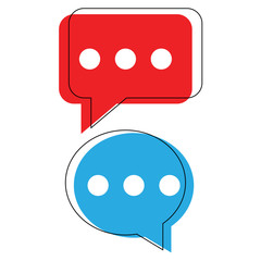 Chat icons isolated on white background. Red and blue flat social media speech bubbles signs. Vector illustration