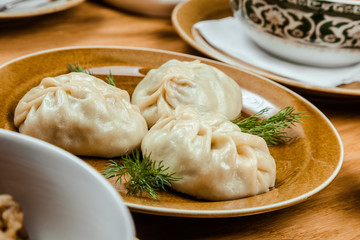 Uzbek national food manti - Central Asian cuisine