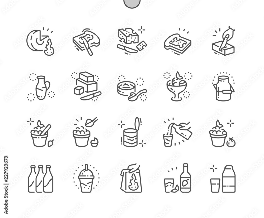 Poster dairy products well-crafted pixel perfect vector thin line icons 30 2x grid for web graphics and app
