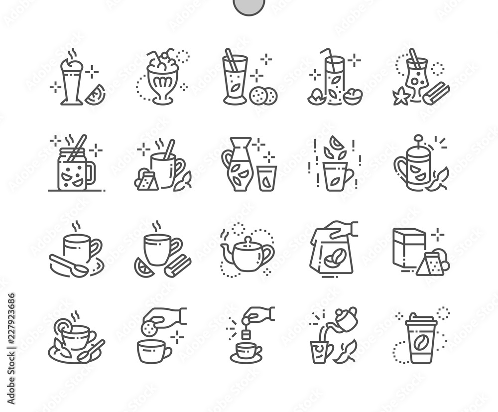 Poster hot drinks well-crafted pixel perfect vector thin line icons 30 2x grid for web graphics and apps. s