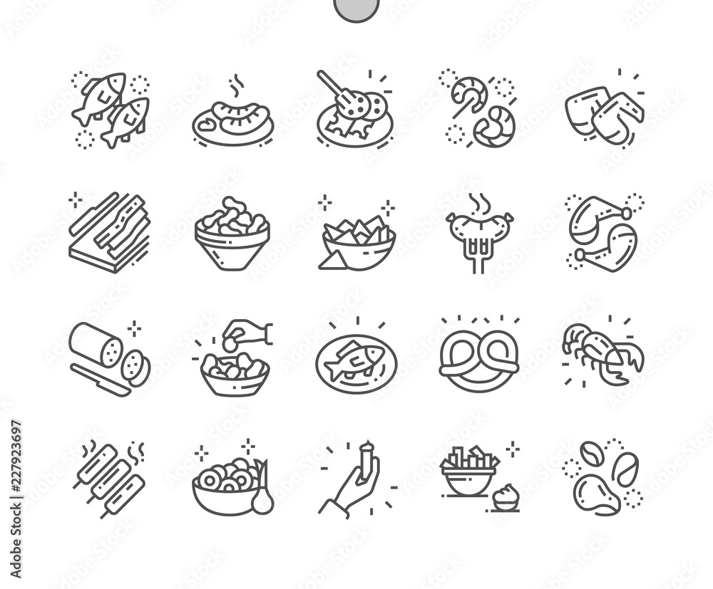Poster pub food well-crafted pixel perfect vector thin line icons 30 2x grid for web graphics and apps. sim