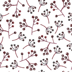 watercolor hand painting light blue twigs. seamless pattern on a white background