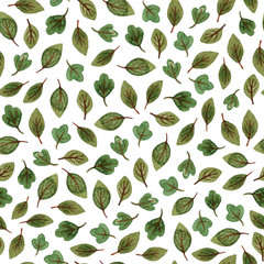 watercolor cute small green leaves seamless pattern