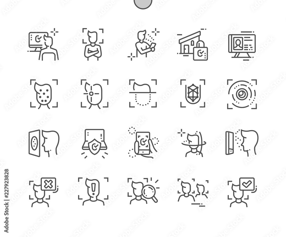 Poster face detection technology well-crafted pixel perfect vector thin line icons 30 2x grid for web graph