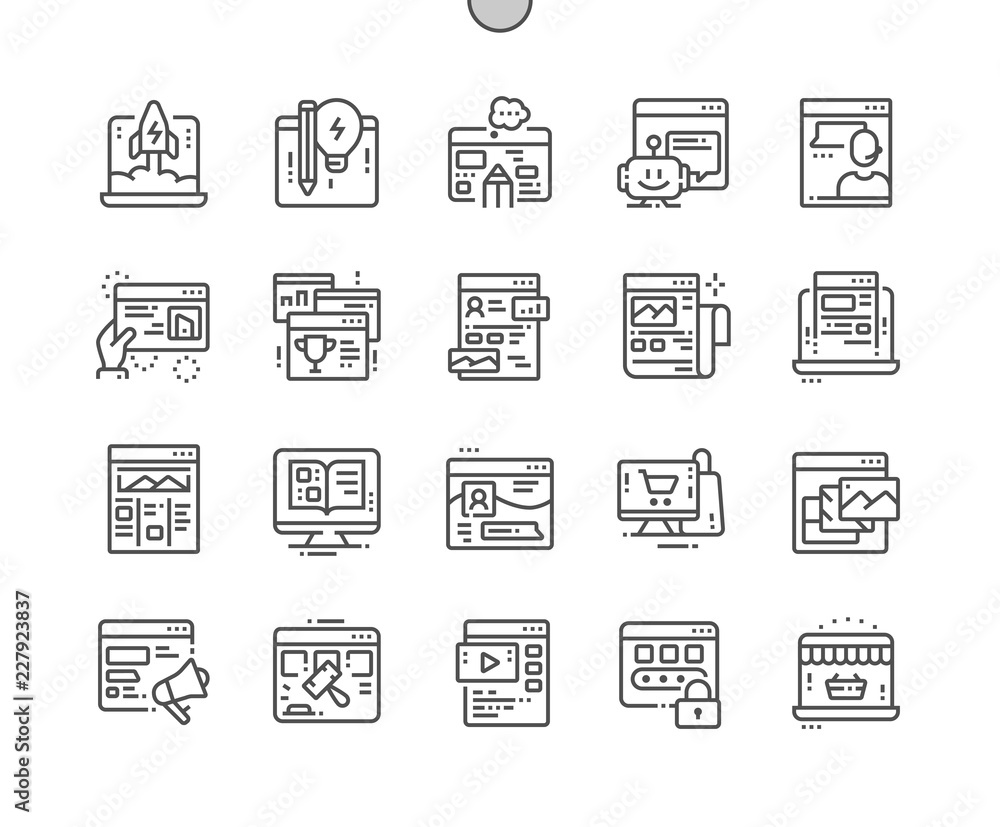 Poster types of sites well-crafted pixel perfect vector thin line icons 30 2x grid for web graphics and app