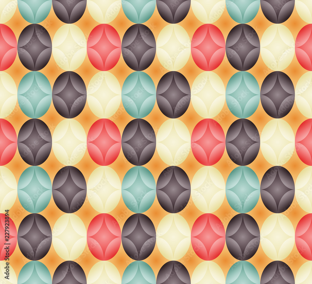 Aufkleber seamless pattern made of retro colored oval (ellipse) abstract geometry shapes with inner starts in 
