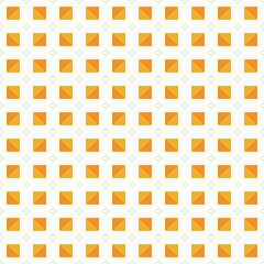 Seamless pattern made or light tan polka dots and orange (dark and light) triangles in square shape on white background, vivid texture background
