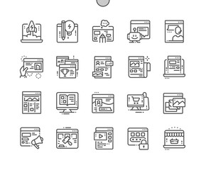 Types of sites Well-crafted Pixel Perfect Vector Thin Line Icons 30 2x Grid for Web Graphics and Apps. Simple Minimal Pictogram