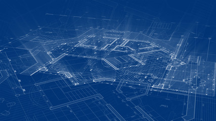 Architecture design: blueprint plan - illustration of a plan modern residential building / technology, industry, business concept illustration: real estate, building, construction, architecture