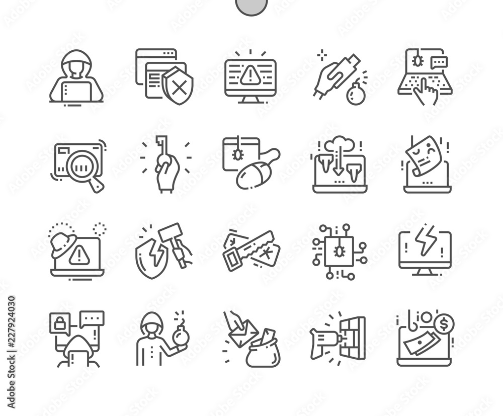 Poster hacker well-crafted pixel perfect vector thin line icons 30 2x grid for web graphics and apps. simpl