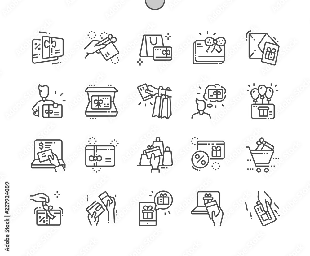 Poster gift cards well-crafted pixel perfect vector thin line icons 30 2x grid for web graphics and apps. s