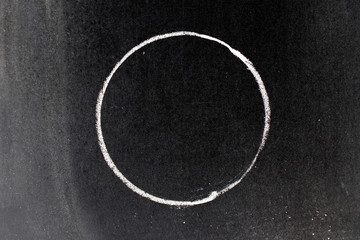 White chalk drawing in circle shape on black board background