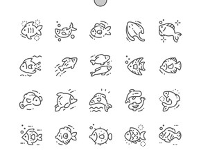 Fototapeta premium Different fish Well-crafted Pixel Perfect Vector Thin Line Icons 30 2x Grid for Web Graphics and Apps. Simple Minimal Pictogram