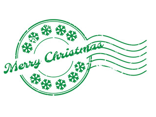 Grunge merry christmass word with sonw flake icon round rubber seal stamp with watermark on white background