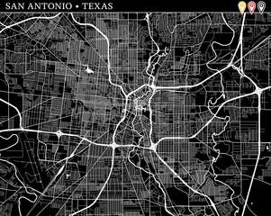 Simple map of San Antonio, Texas - obrazy, fototapety, plakaty