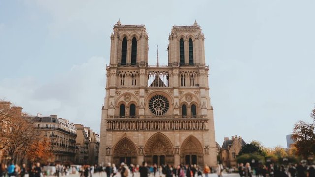 Amazing timelapse view of Notre Dame de Paris cathedral in France, beautiful historic sight and architecture masterpiece