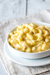 Portion of macaroni and cheese