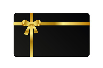 black gift card with golden bow ribbon