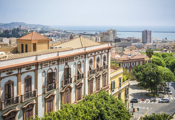 historical Valdes palace seen from above and in the background the city of Cagliari. Palazzo...