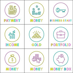 Online Payments and Web Income Round Linear Icons