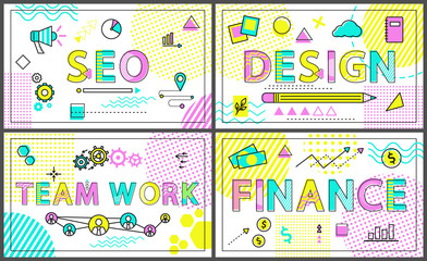 Creative Business Banners with Linear Decor Icons