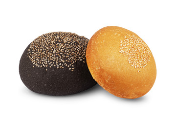 Buns with sesame seeds on a white background
