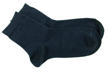 Knitted dark socks isolated on white background