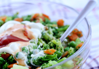 Fresh vegetable salad with sauce dressing