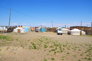 Fototapeta na wymiar Yurt Village in the Desert Gobi of Mongolia 