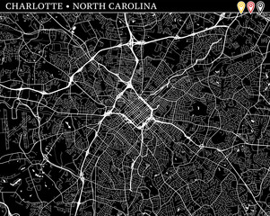 Obraz premium Simple map of Charlotte, North Carolina