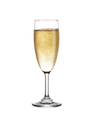 Champagne in glass isolated on white background.
