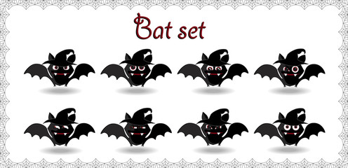 Vector Halloween collection of cute cartoon bats with different emotions.