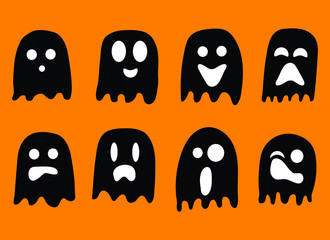 2018 Halloween black and white ghost with cute and funny faces.