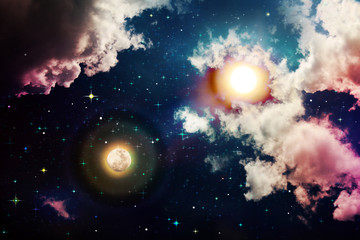 Panele Szklane  Księżyc w pełni ze słońcem na ciemnym nocnym niebie.