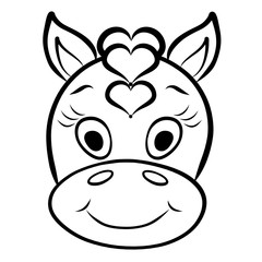 Head of a cute horse with a mane of hearts, black outline