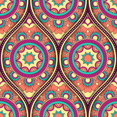 Seamless pattern with ethnic mandala ornament. Hand drawn illustration