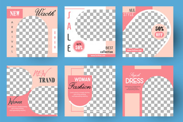 Modern promotion square web banner for social media mobile apps. Elegant sale and discount promo backgrounds fo digital marketing. Email ad newsletter layouts. Sale Season. Woman Collection.