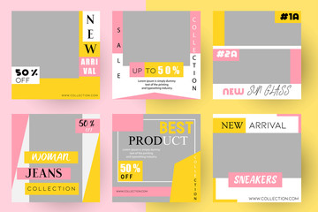 Modern promotion square web banner for social media mobile apps. Elegant sale and discount promo backgrounds fo digital marketing. Email ad newsletter layouts. Sale Season. Woman Collection.