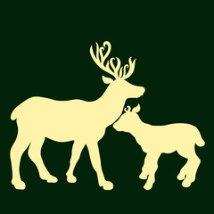 Yellow silhouettes of two deer on a green background