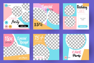 Modern promotion square web banner for social media mobile apps. Elegant sale and discount promo backgrounds fo digital marketing. Email ad newsletter layouts. Cake Sale. Color Pastel.