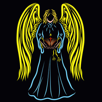 recommend clip art: Angel with an open book and a cross with a flame against the backdrop of darkness