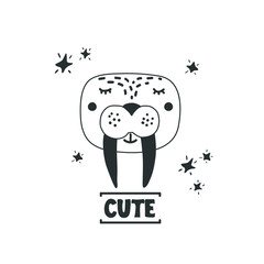 Cute walrus head vector illustration. Design element, modern style clipart