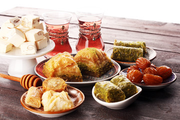 Middle eastern or arabic dishes. Turkish Dessert Baklava with pistachio