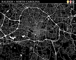 Simple map of Raleigh, North Carolina