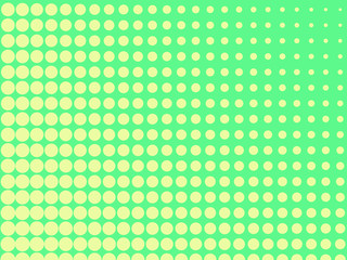 Pop art background, the green color turns into yellow. Circles, balls of different shapes. Vector