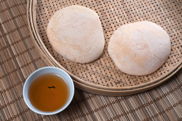 Chinese White Sugar Soft Cakes (soft bread), a traditional popular Chinese folk snack, round shape and sweet in taste