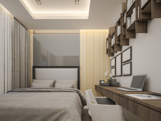 3d rendering of master bedroom , cozy style by wooded materials